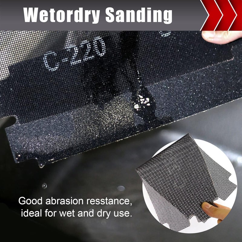 BOSHCRAFT 25 Pcs Sanding Screen Mesh Sheet, Drywall Sandpaper Assortment 80/100/150/180/220 Grit Wet or Dry Sandpaper for Wood Metal Automative Hand Sander Pole Sander 4-3/16" x 11" - Image 3